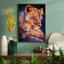 Watercolor Painting Lion Mom And Cub - Living Room - Canvas Wall Art - Print - Wall Decor