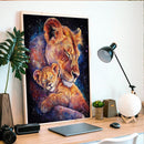 Watercolor Painting Lion Mom And Cub - Living Room - Canvas Wall Art - Print - Wall Decor