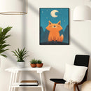 Watercolor Fox Moon Night - Living Room - Canvas Wall Art - Print - Wall Decor