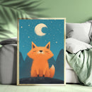 Watercolor Fox Moon Night - Living Room - Canvas Wall Art - Print - Wall Decor