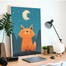 Watercolor Fox Moon Night - Living Room - Canvas Wall Art - Print - Wall Decor