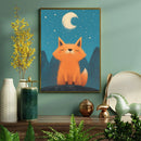Watercolor Fox Moon Night - Living Room - Canvas Wall Art - Print - Wall Decor