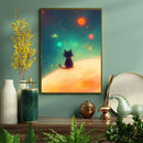 Watercolor Cat Galaxy- Living Room - Canvas Wall Art - Print - Wall Decor