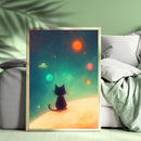 Watercolor Cat Galaxy- Living Room - Canvas Wall Art - Print - Wall Decor