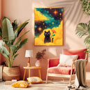 Watercolor Cat Night Star - Living Room - Canvas Wall Art - Print - Wall Decor