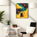 Watercolor Cat Night Star - Living Room - Canvas Wall Art - Print - Wall Decor