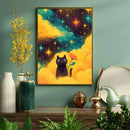 Watercolor Cat Night Star - Living Room - Canvas Wall Art - Print - Wall Decor