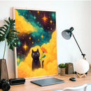 Watercolor Cat Night Star - Living Room - Canvas Wall Art - Print - Wall Decor