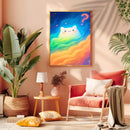 Watercolor Cat Rainbow - Living Room - Canvas Wall Art - Print - Wall Decor