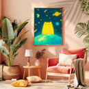 Watercolor Yellow Cat Galaxy - Living Room - Canvas Wall Art - Print - Wall Decor