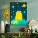 Watercolor Yellow Cat Galaxy - Living Room - Canvas Wall Art - Print - Wall Decor