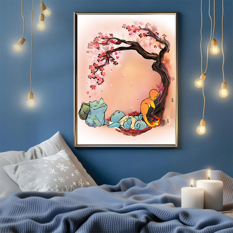 Water Pokemon Team Japan  Cherry Blossom- Living Room - Canvas Wall Art - Print - Wall Decor