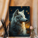 White Wolf Starry Night - Living Room - Canvas Wall Art - Print - Wall Decor