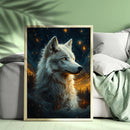 White Wolf Starry Night - Living Room - Canvas Wall Art - Print - Wall Decor