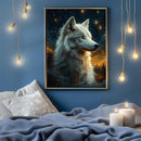 White Wolf Starry Night - Living Room - Canvas Wall Art - Print - Wall Decor