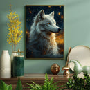 White Wolf Starry Night - Living Room - Canvas Wall Art - Print - Wall Decor
