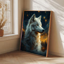 White Wolf Starry Night - Living Room - Canvas Wall Art - Print - Wall Decor