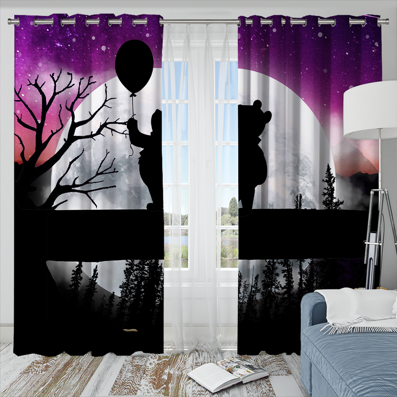 Winnie The Pooh Moon Night Background Window Curtain