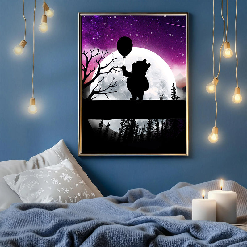 Winnie The Pooh Moon Night Background - Living Room - Canvas Wall Art - Print - Wall Decor