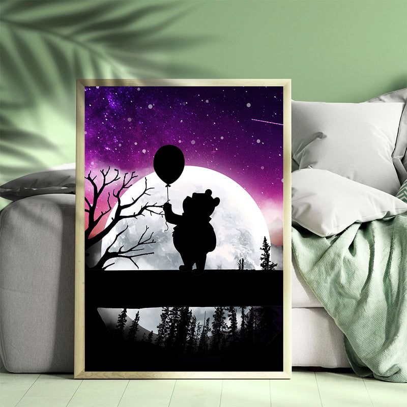 Winnie The Pooh Moon Night Background - Living Room - Canvas Wall Art - Print - Wall Decor