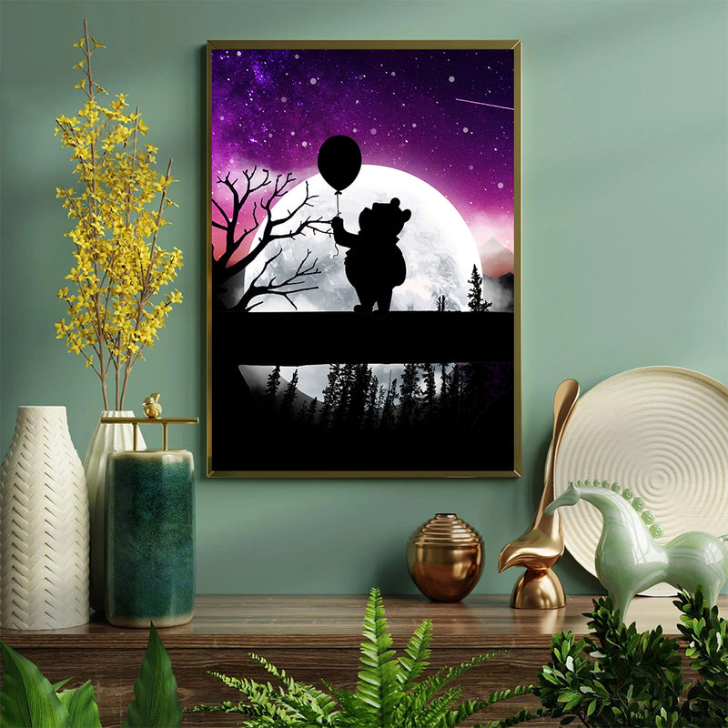 Winnie The Pooh Moon Night Background - Living Room - Canvas Wall Art - Print - Wall Decor