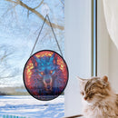Wolf Round Stained Glass Suncatcher