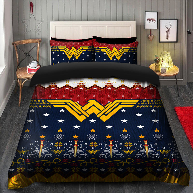 Premium Wonder Woman Christmas Bedding Set Duvet Cover And 2 Pillowcases Nearkii