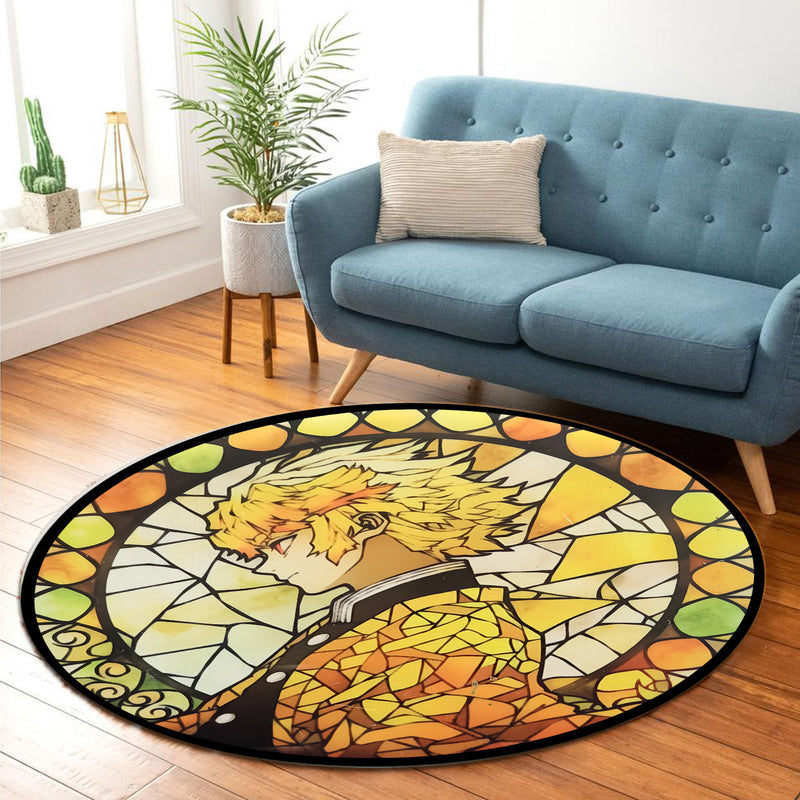 Zenitzu Rug Zenitsu Demon Slayer Stained Glass Round Rug