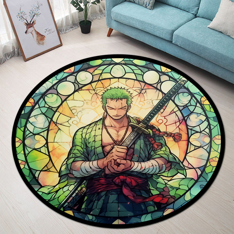 Zoro One Piece Stained Glass Round Rug