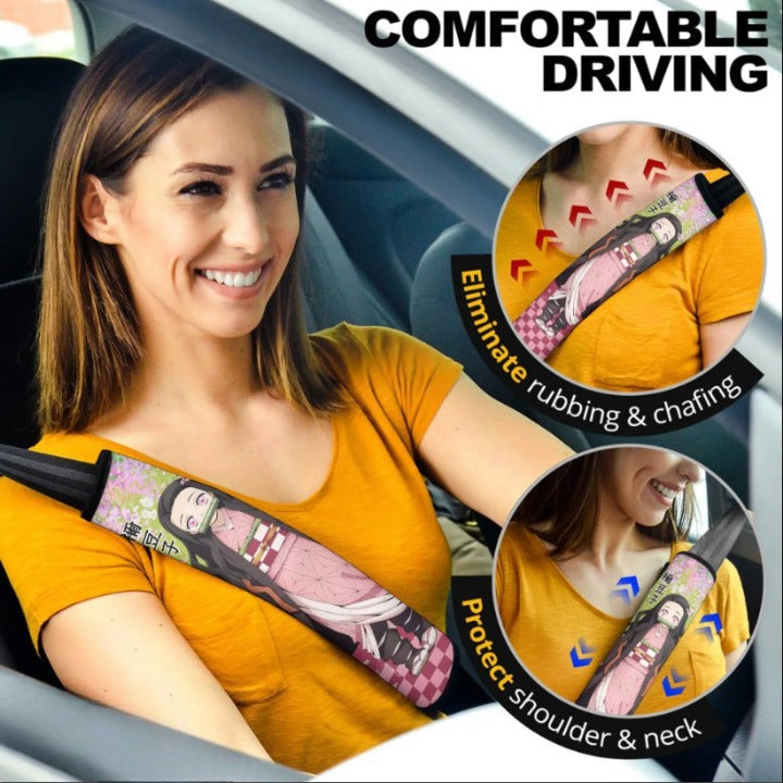 Kamado Nezuko Demon Slayers Anime Car Seat Belt Cover Custom Car Accessories Nearkii