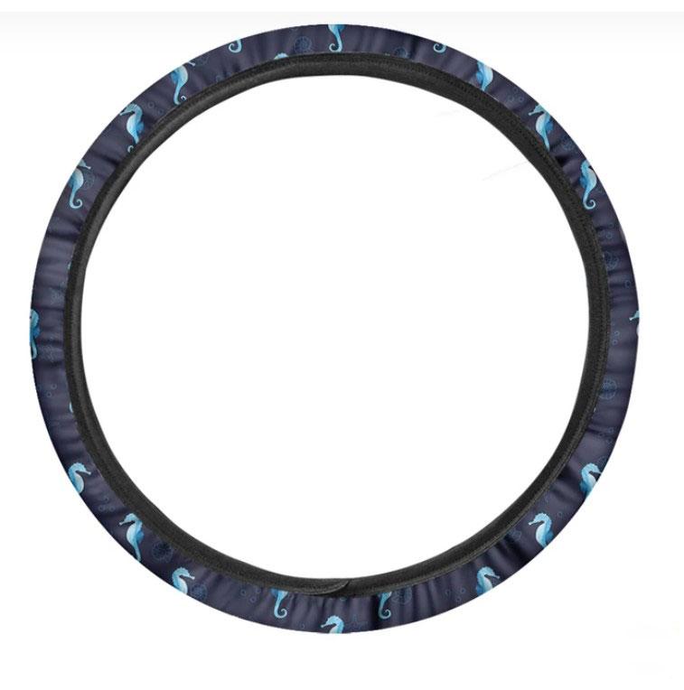 Blue Seahorse Pattern Print Car Steering Wheel Cover Nearkii