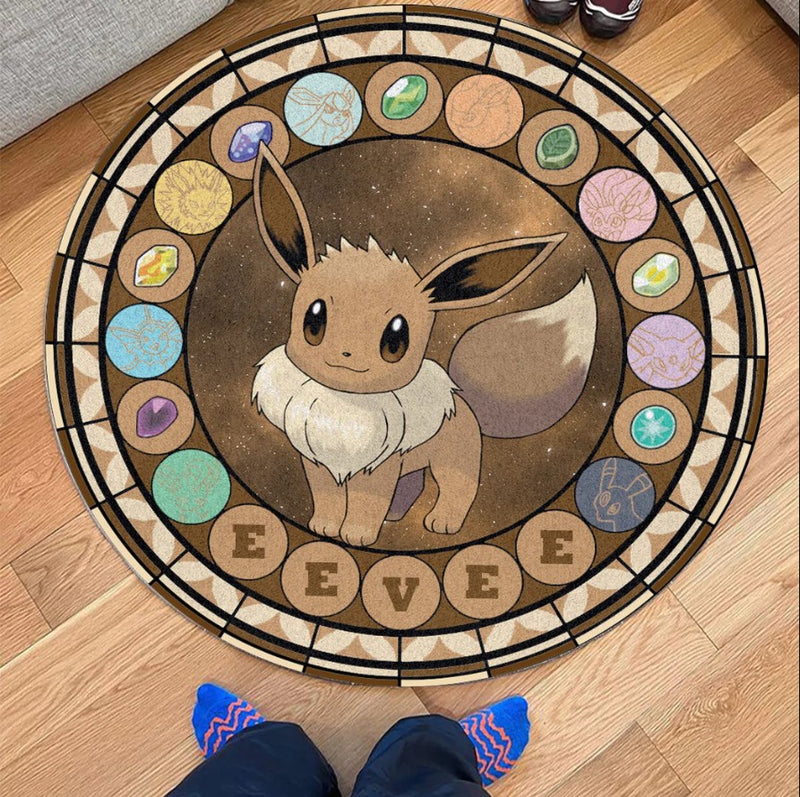 Pokemon Eevee Round Carpet Rug Bedroom Livingroom Home Decor