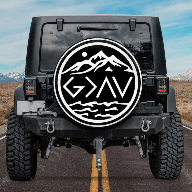 Mountain God is Greater Than The Highs And Lows Car Spare Tire Cover Gift For Campers Nearkii