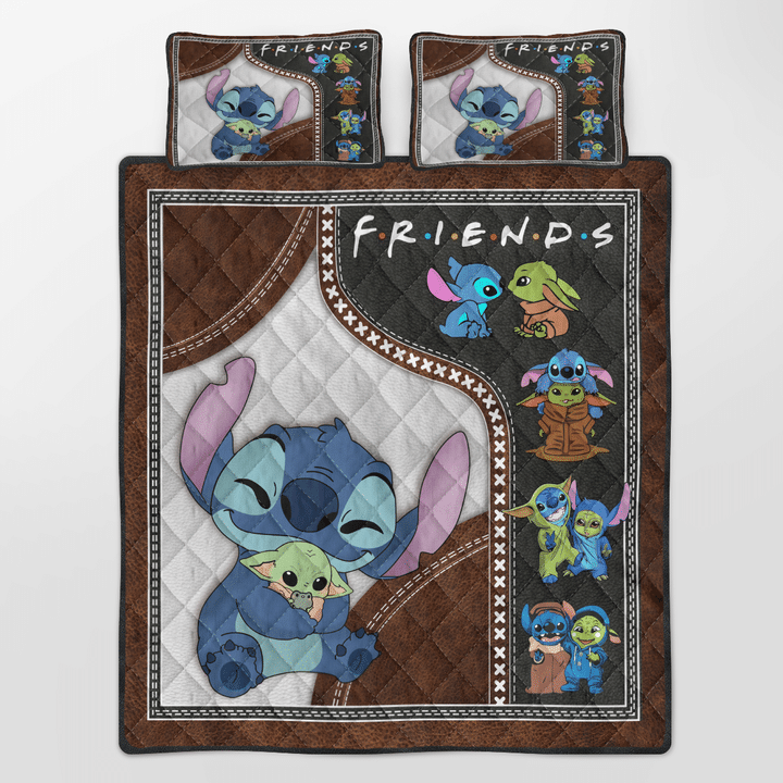 Baby Yoda And Stitch Friends Quilt Bed Sets Nearkii