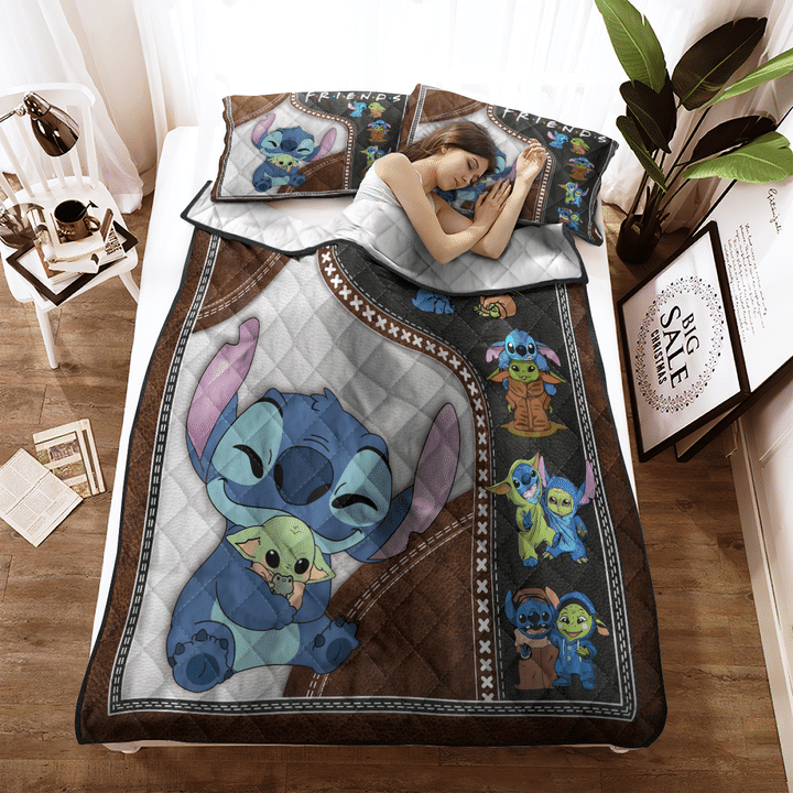 Baby Yoda And Stitch Friends Quilt Bed Sets Nearkii