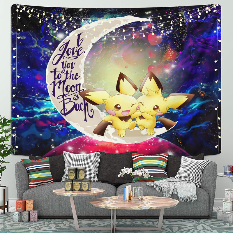 Pokemon Couple Pichu Love You To The Moon Galaxy Tapestry Room Decor Nearkii