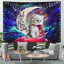White Kitten Love You To The Moon Galaxy Tapestry Room Decor Nearkii