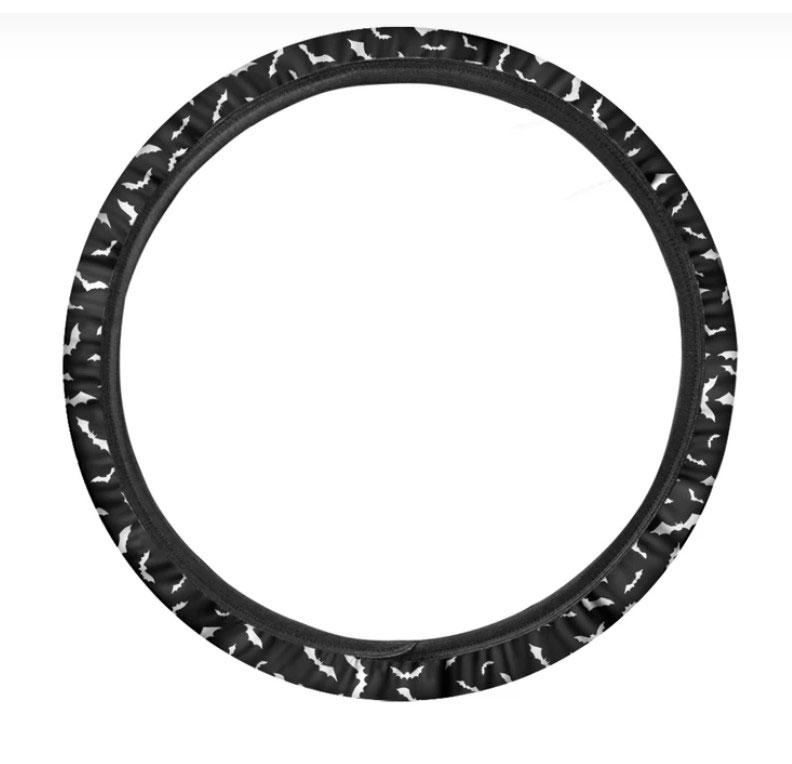 Black And White Halloween Bat Print Car Steering Wheel Cover Nearkii