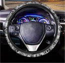 Monochrome Skull Flowers Pattern Print Car Steering Wheel Cover Nearkii