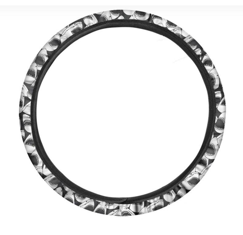 White And Grey Shark Pattern Print Car Steering Wheel Cover Nearkii