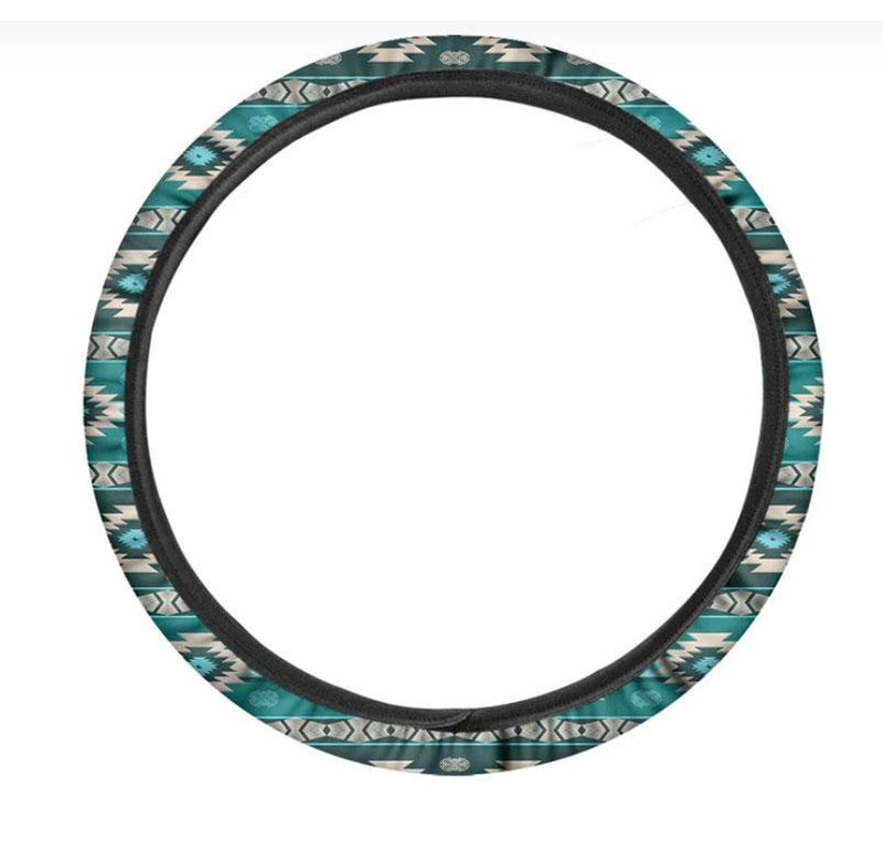 Teal Southwestern Navajo Pattern Print Car Steering Wheel Cover Nearkii