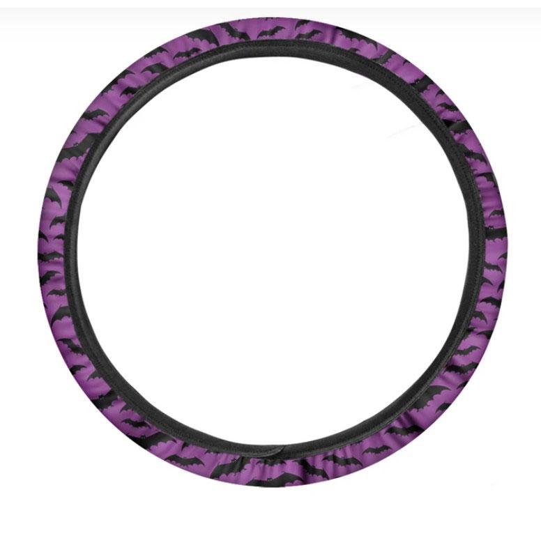 Purple And Black Halloween Bat Print Car Steering Wheel Cover Nearkii