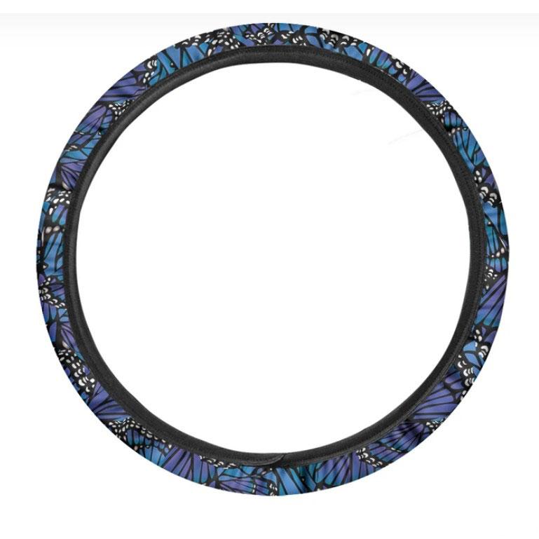 Blue Monarch Butterfly Wings Print Car Steering Wheel Cover Nearkii