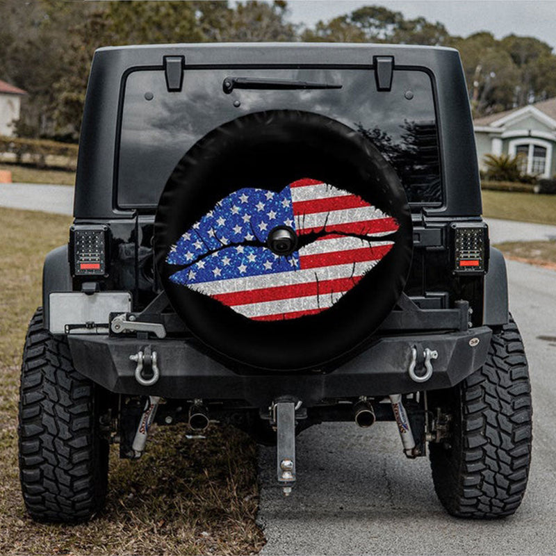 American Flag Kiss Jeep Car Spare Tire Cover Gift For Campers Nearkii