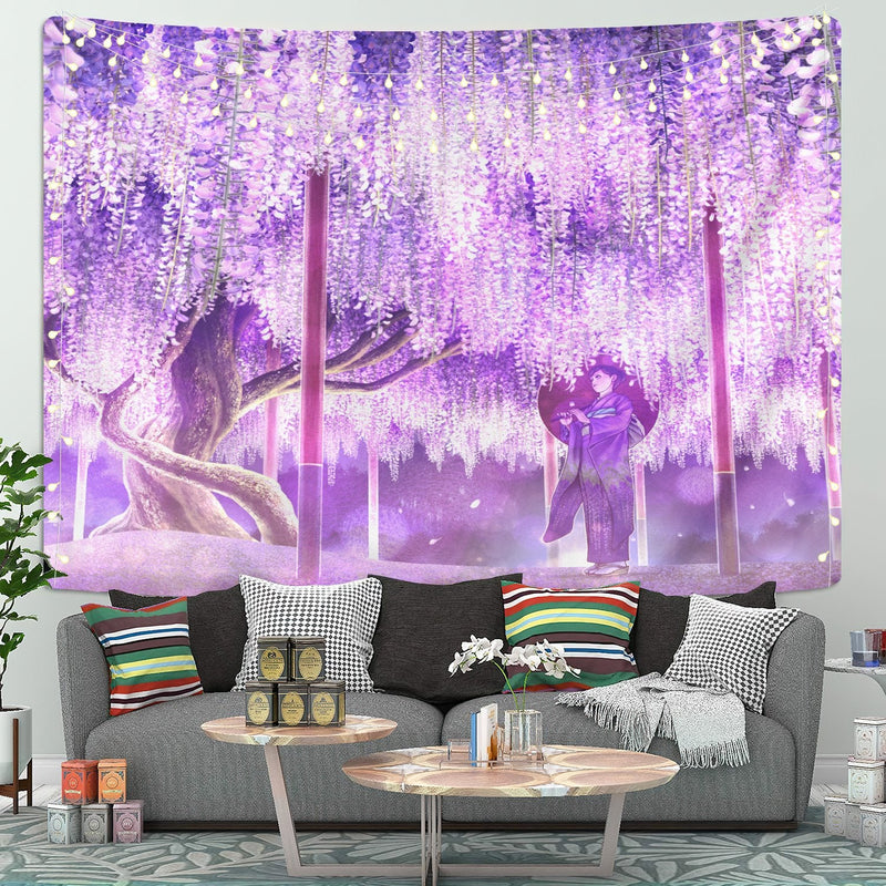 Anime Girl under blossom tree Tapestry Room Decor Nearkii
