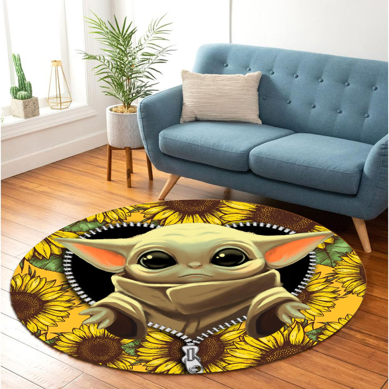 Baby Yoda Sunflower Zipper Round Carpet Rug Bedroom Livingroom Home Decor Nearkii