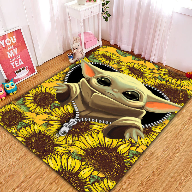 Yoda Sunflower Zipper Rectangular Area Rug