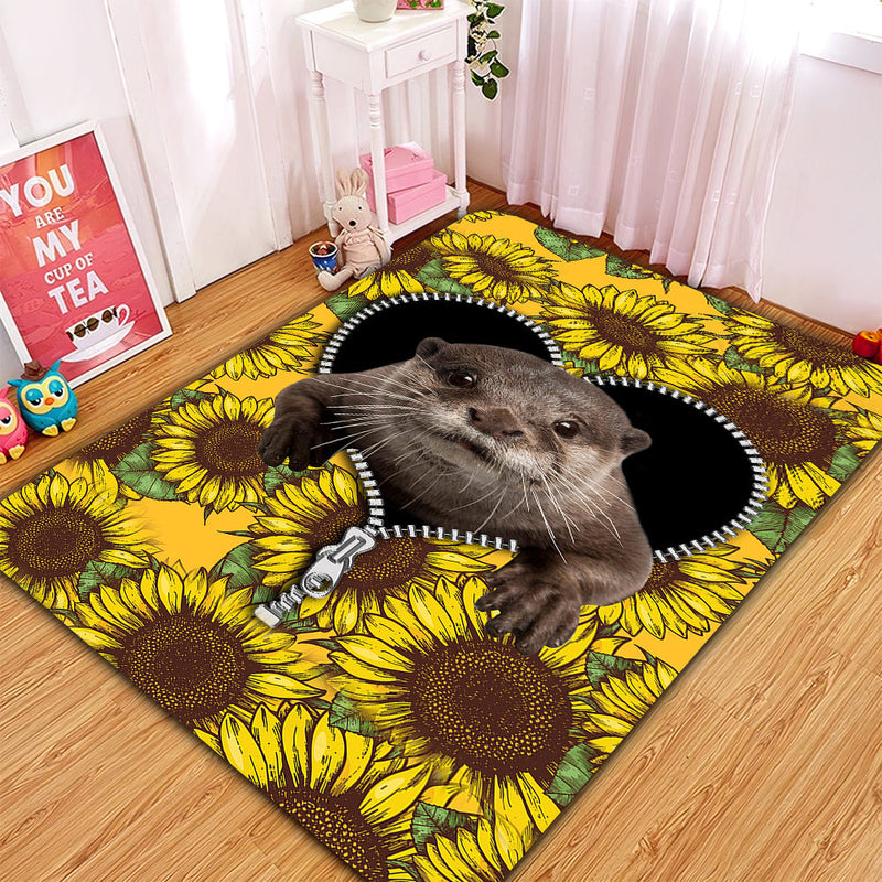 Beaver Sunflower Zipper Rug Carpet Rug Home Room Decor Nearkii