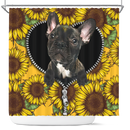 Black French Bulldog Sunflower Zipper Shower Curtain