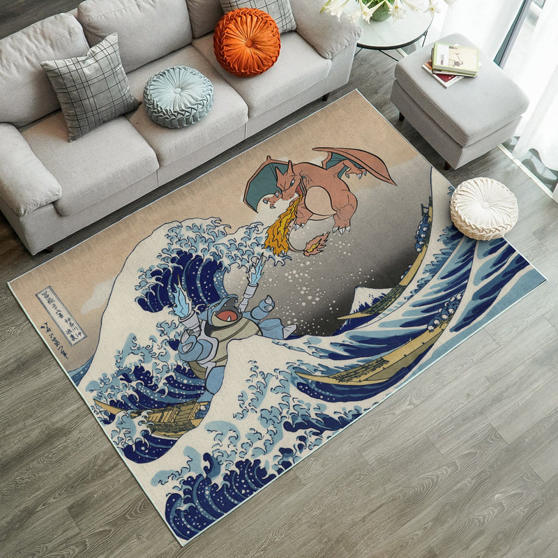 Blastoise Charizard The Great Wave Japan Pokemon Carpet Rug Home Room Decor